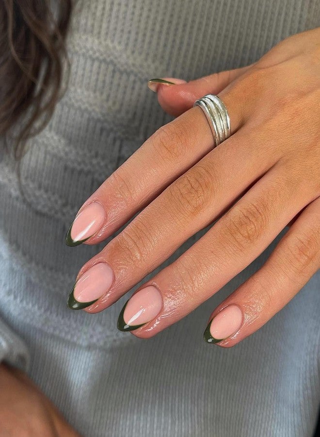 KXAMELIE Dark Green French Tip Press on Nails Short Almond Nails Press ons, Glue on Nails for Women Acrylic french nails Short Gel Nails Natural Thick Extra Short French Fake Nails 30Pcs 15 Sizes - Image 3